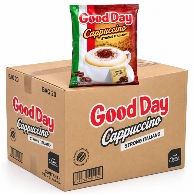 کارتن کاپوچینو Good Day Strong Italiano ۲۵ گرم | کارتن:۱۲ بسته ی ۲۰ عددی | محصول اندونزی