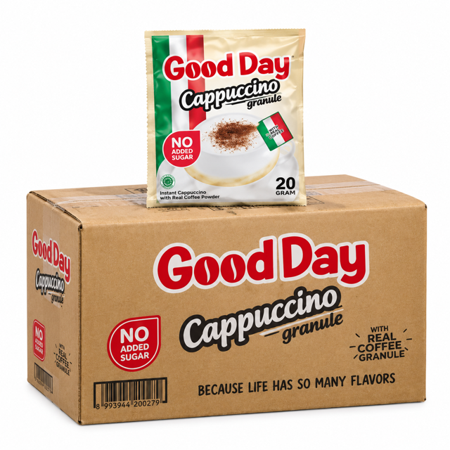 کارتن کاپوچینو رژیمی گوددی Good Day اندونزی | ۱۲ بسته ۲۰ عددی |بدون شکر افزوده